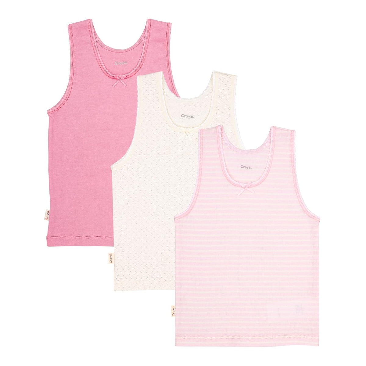 Baby Creysi Paquete de 3 Camisetas Sin Manga para Niña de Algodón con Tejido Calado