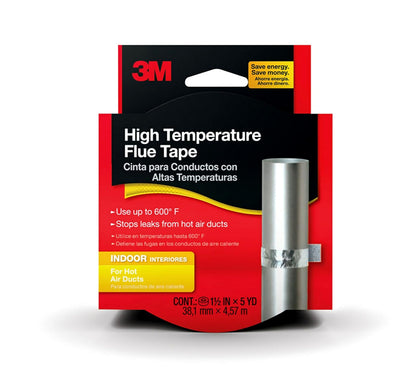 3M High Temperature Flue Tape, 15-Foot Roll | Cinta resistente al calor para costuras de conductos de calefacción, detiene fugas de aire caliente, ayuda a reducir los