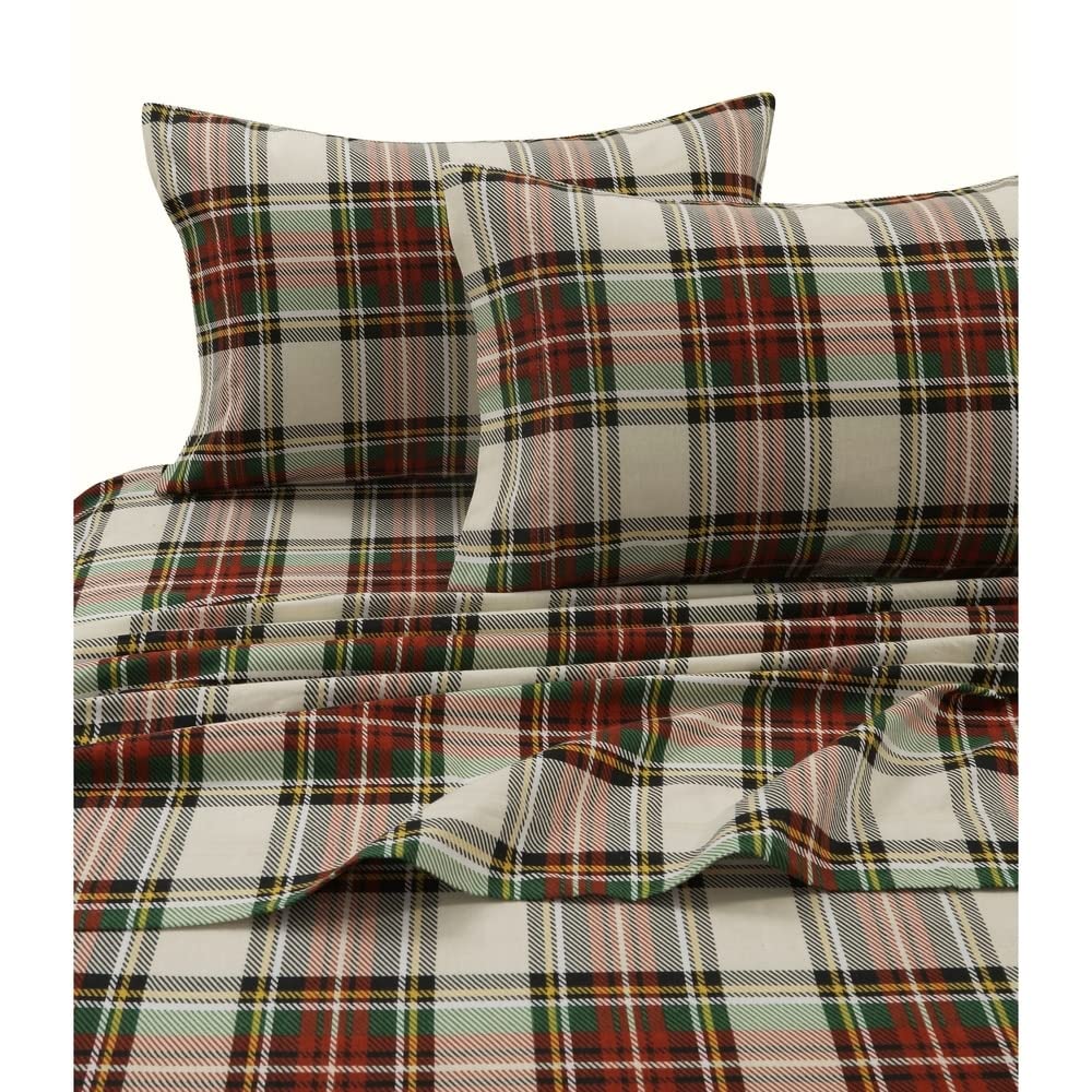 Tribeca Living - Juego de sábanas de Franela 100% algodón, Bolsillo Profundo, 170 g/m², Ropa de Cama Ultra Suave y acogedora para Invierno, King, Alces a Cuadros