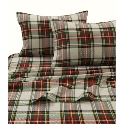 Tribeca Living - Juego de sábanas de Franela 100% algodón, Bolsillo Profundo, 170 g/m², Ropa de Cama Ultra Suave y acogedora para Invierno, King, Alces a Cuadros