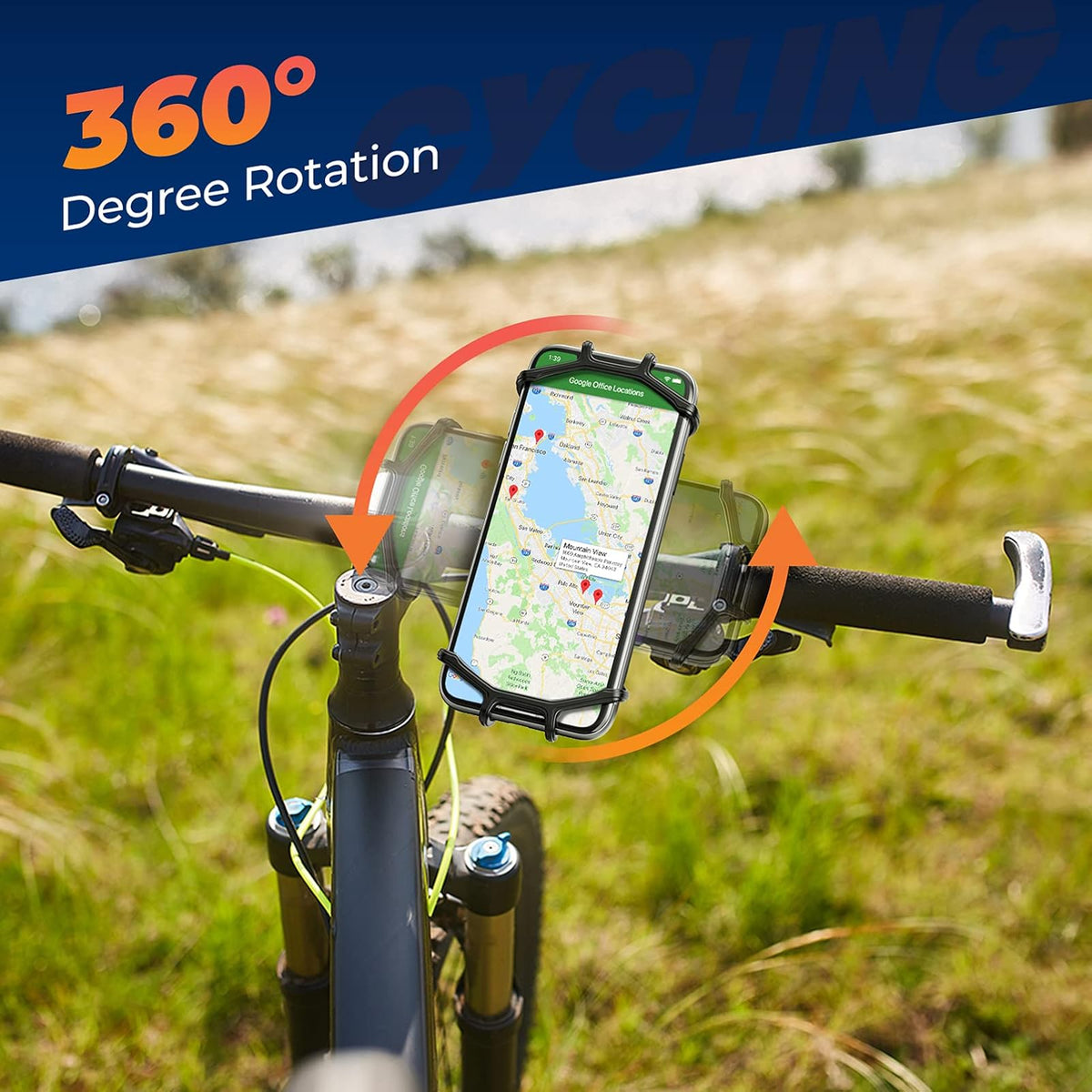 ORIbox Soporte para teléfono de Bicicleta, Soporte para manubrio de Motocicleta, Soporte de Silicona de rotación de 360°, Compatible con iPhone 13/12/11 Pro MAX XS MAX XR X 8 7 6S Plus SE 2022 12