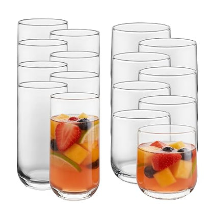 Libbey Juego de 16 Vasos de Vidrio Ascent de 473 ml y 384 ml