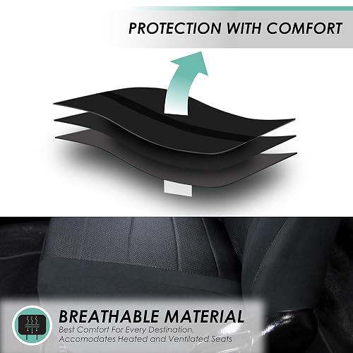 FH GROUP Universal Fit Full Set Sports Fabric Car Seat Cover with Airbag & Split Ready, (Black) (FH-FB070115, Fit Most Car, Truck, SUV, or Van)