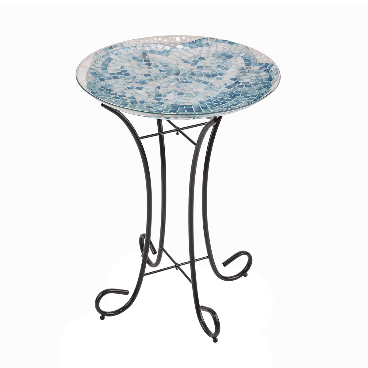 Alpine Corporation Tazón de Vidrio para Baño de Pájaros de Estilo Mosaico de 24" de Altura para Exteriores con Soporte de Metal, Azul