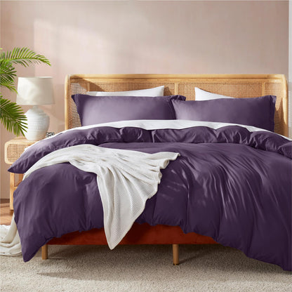Nestl Bedding Juego de Funda para Edredón 3 Piezas, Microfibra - Berenjena - Matrimonial
