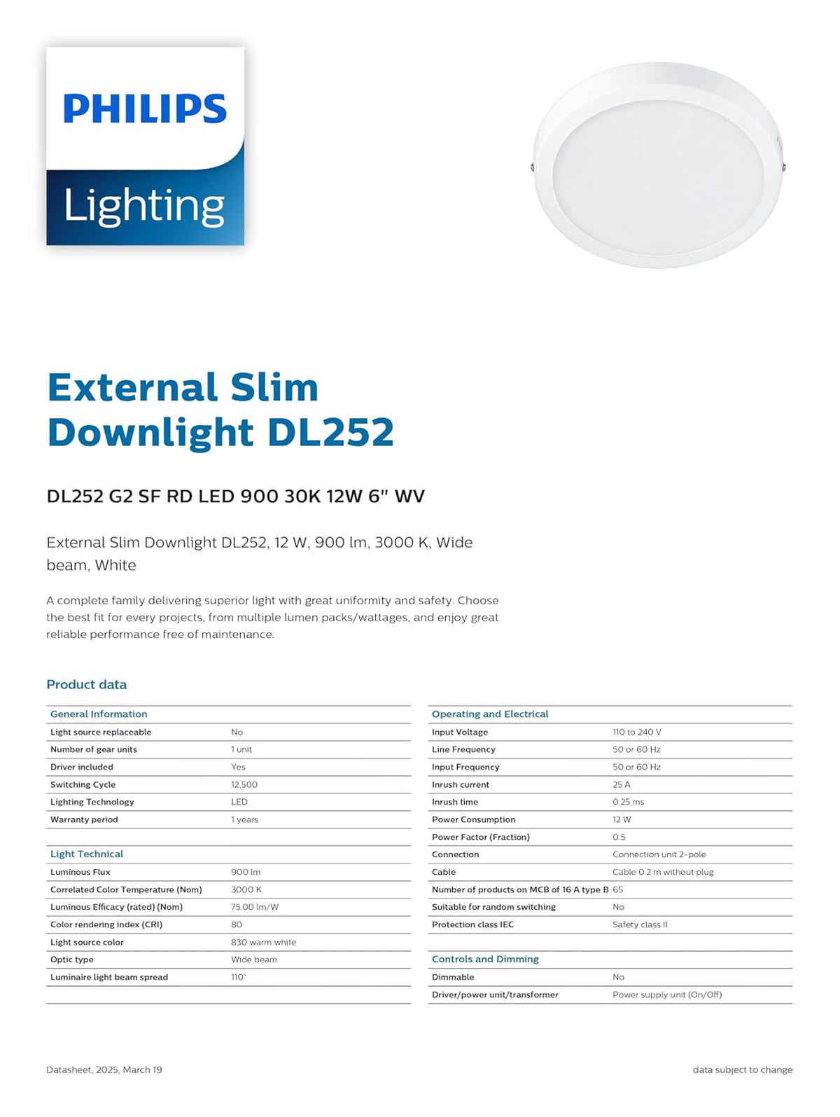 Philips LED Empotrado Redondo External Slim 12 W Luz Blanca Cálida