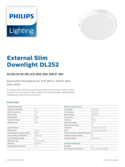 Philips LED Empotrado Redondo External Slim 12 W Luz Blanca Cálida