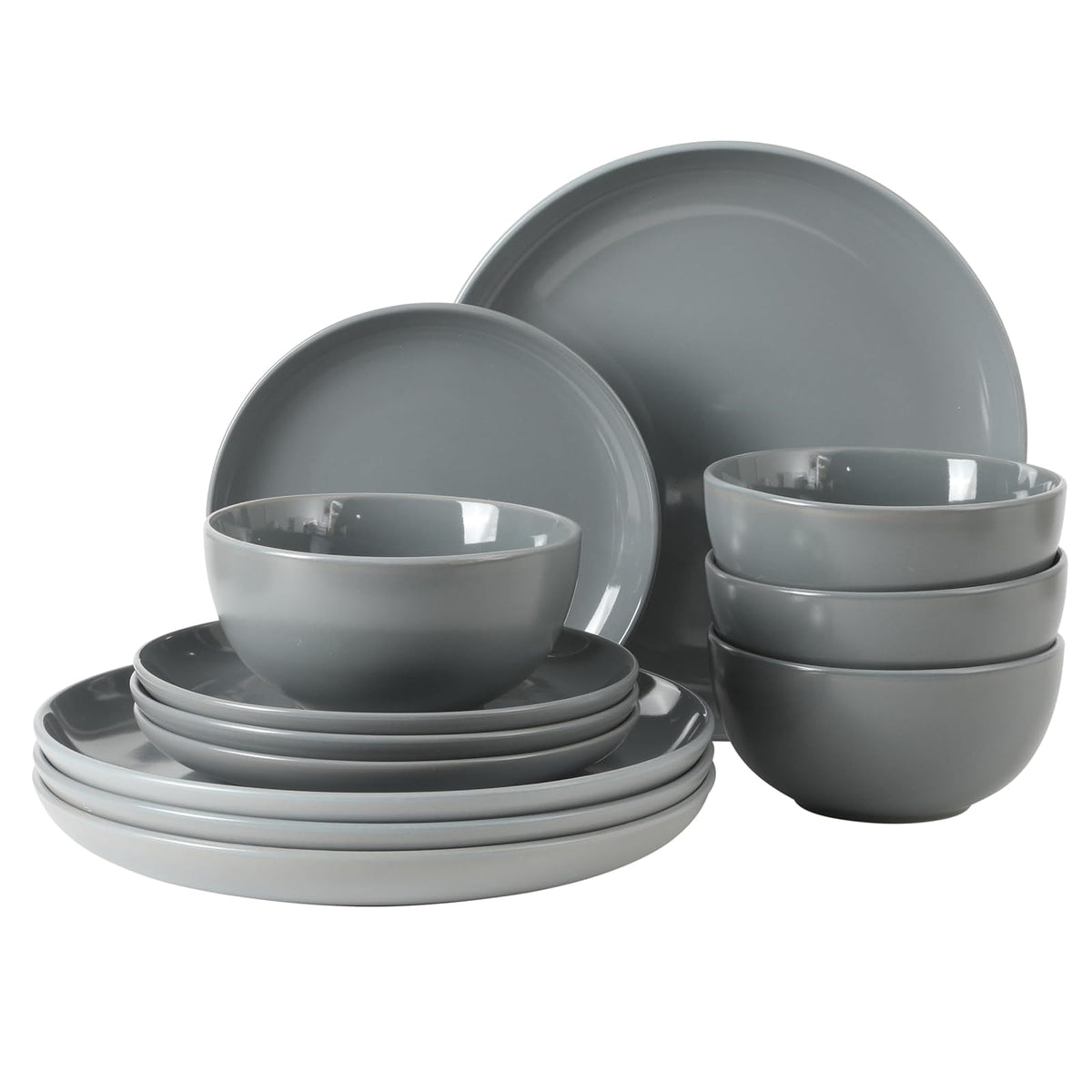 Gibson Home Zuma Vajilla de Gres, Servicio para 4 o 6 - Servicio para 4 (12 piezas) - Azul (Rockaway - Matte - Shiny)