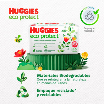 Huggies Eco Protect Pañal Desechable para bebé, Unisex, Etapa 3, Caja con 216 Pañales Desechables, Ideal para Bebés de 7 a 10 kilogramos