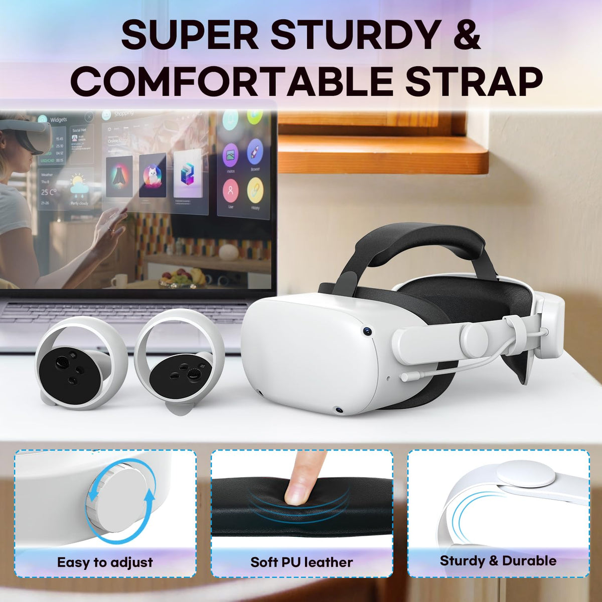 VZNEK Correa para la Cabeza de batería Compatible con Accesorios Oculus Quest 2, batería incorporada de 6000 mAh para Meta Quest 2 Accesorios de Repuesto de Correa Elite Ajustable para Oculus/Meta Qu