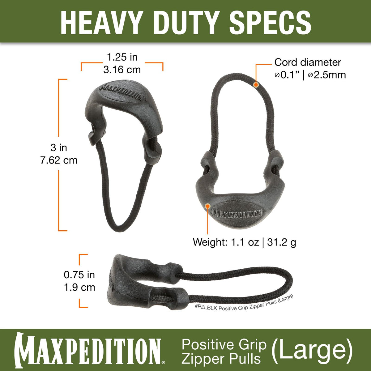 Maxpedition Large Zipper Pulls Pack of 6 Luggage Tag, 4 cm