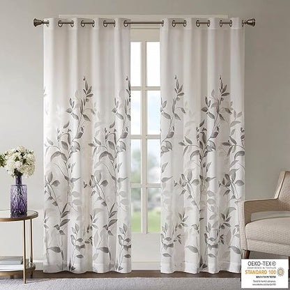Madison Park - Cortina De Ventana Semitransparente Cecily De Un Solo Panel Con Estampado Botánico Desgastado, Fácil De Colgar, Se Adapta A Barras De Hasta 1.25 Pulgadas De Diámetro