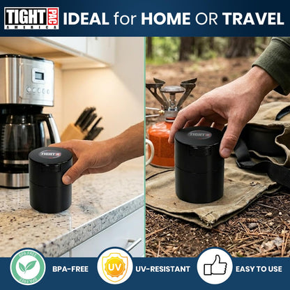 Tightvac – 14 g a 85 g hermético, multiusos, Sello de vacío, contenedor de almacenamiento portátil para artículos secos, comida, y hierbas, Negro sólido, .29-Liter/9-Fluid Ounce, 1