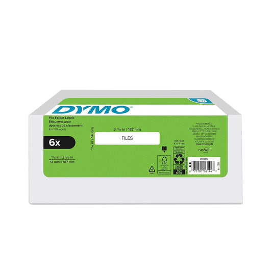 DYMO - Etiquetas de carpetas de archivos auténticas LW 1-Up para impresoras de etiquetas LabelWriter, blanco, 9/16 pulgadas x 3-7/16 pulgadas, 6 rollos de 130 (780 en total)
