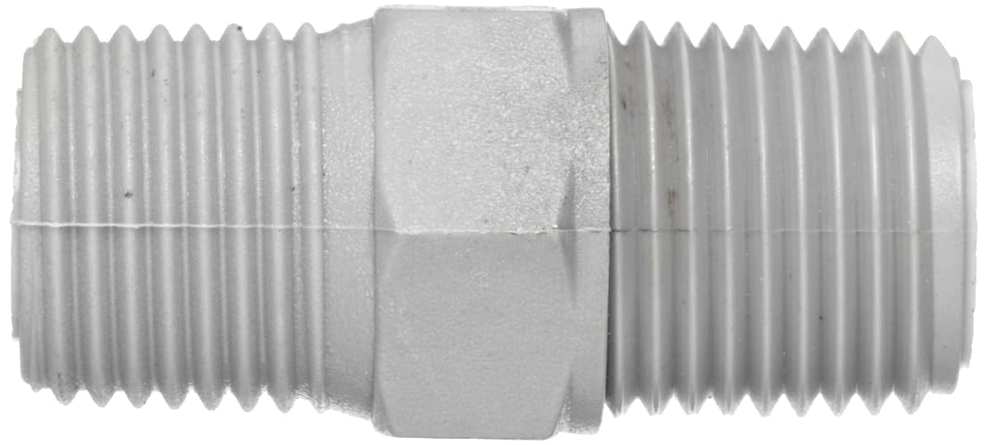 Tefen -12022308043 - Tubo de nailon 6/6, boquilla hexagonal, gris, macho NPT de 1/2" x 1/4" (paquete de 5)