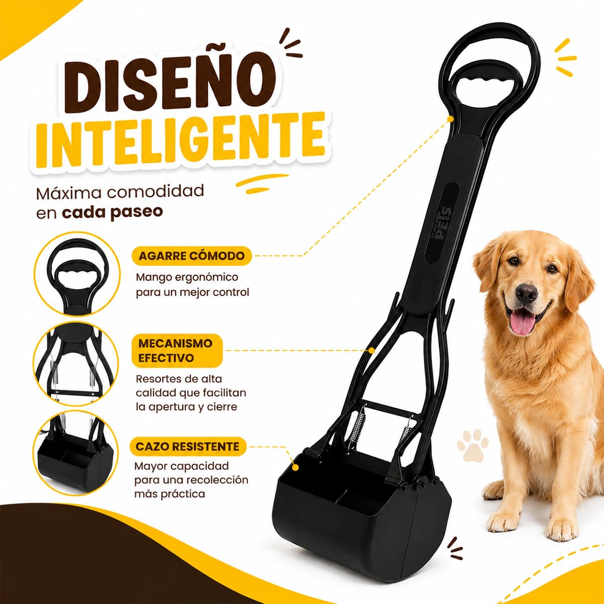 Fancy Pets Recogedor de Heces para Perros Talla GDE, Ligero, Práctico y Ergonómico, Compatible con Bolsas Desechables, Fácil de Usar y Transportar