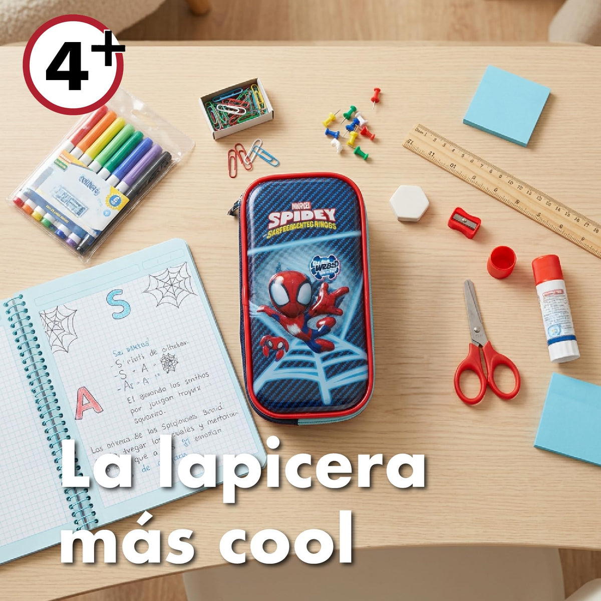 Ruz Lapicera Doble Infantil y Preescolar | Spidey y Sus Amigos | 100% Poliéster | Estuche de Tela para Niños con Compartimentos Internos y Cremallera | Recomendado desde 3 años