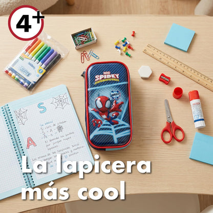 Ruz Lapicera Doble Infantil y Preescolar | Spidey y Sus Amigos | 100% Poliéster | Estuche de Tela para Niños con Compartimentos Internos y Cremallera | Recomendado desde 3 años