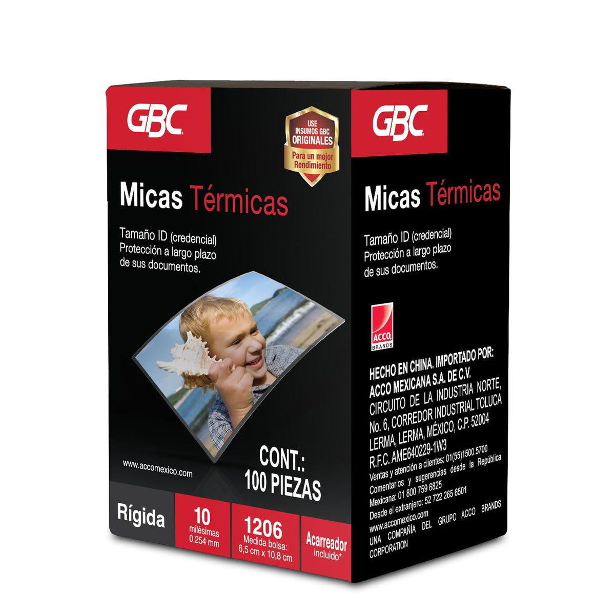 GBC M130156 Bolsa Térmica Rígida para Enmicar, 6.5 x 10.8 cm, 10 ml, 100 Piezas, empaque puede variar