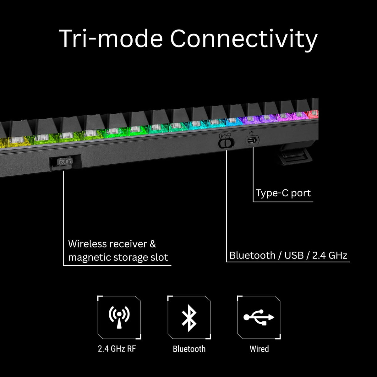 ASUS ROG Strix Scope II 96 Teclado Mecánico RGB Teclas PBT para FPS y MOBA | Inalámbrico tri-modo (2.4GHz/BT/USB-C), formato 96%, switches ROG NX Snow lineales hot-swap, teclas PBT, RGB, hasta 1500h