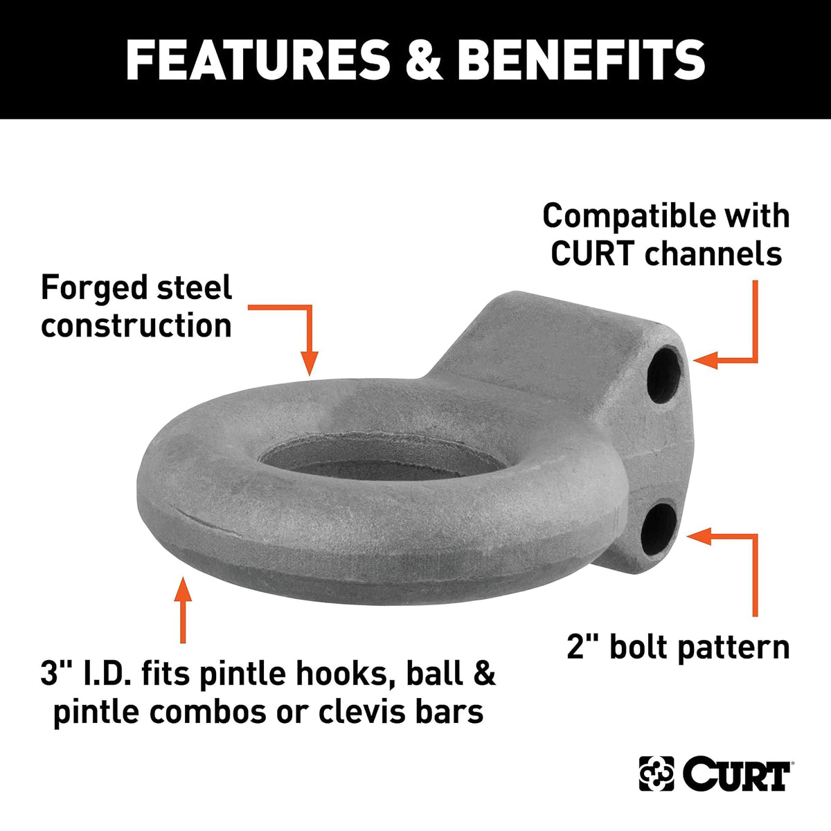 CURT Anillo Lunette de Acero Crudo 48600, ID 3 in, 12,000 LB