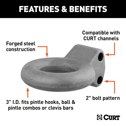 CURT Anillo Lunette de Acero Crudo 48600, ID 3 in, 12,000 LB