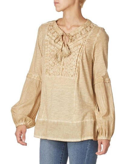 Vintage America Blues Tika - Blusa de Punto con Corbata Frontal Lavada Blusa para Mujer