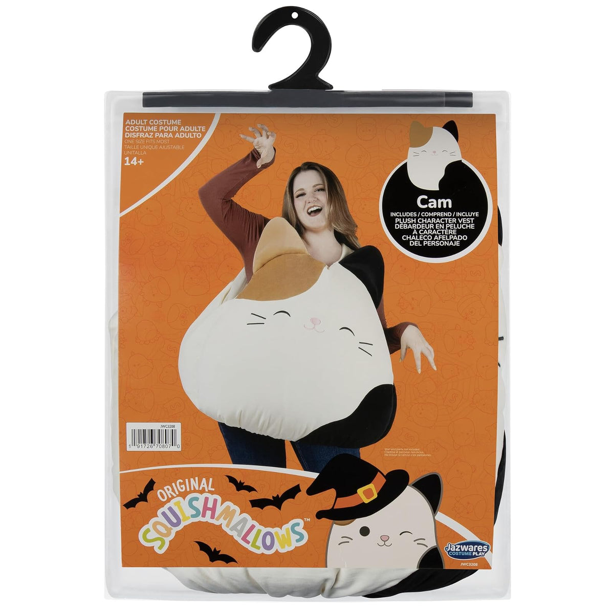 Jazwares Adult Squishmallow Cam the Cat Costume - Plush Calico Cat Vest for Halloween and Cosplay - One Size Standard