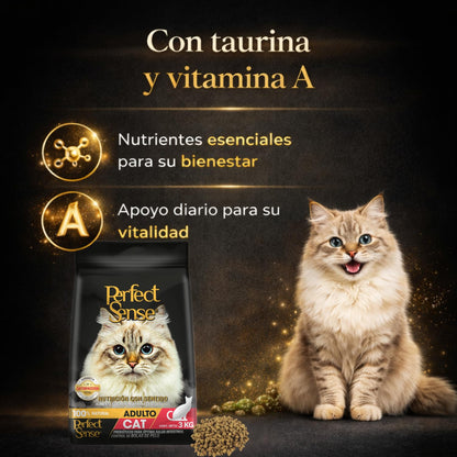Perfect Sense Alimento Premium para Gato 3 kg - 100% Natural con Taurina, Omega 3, Prebióticos y Fibras Naturales para Pelaje Saludable y Control de Bolas de Pelo