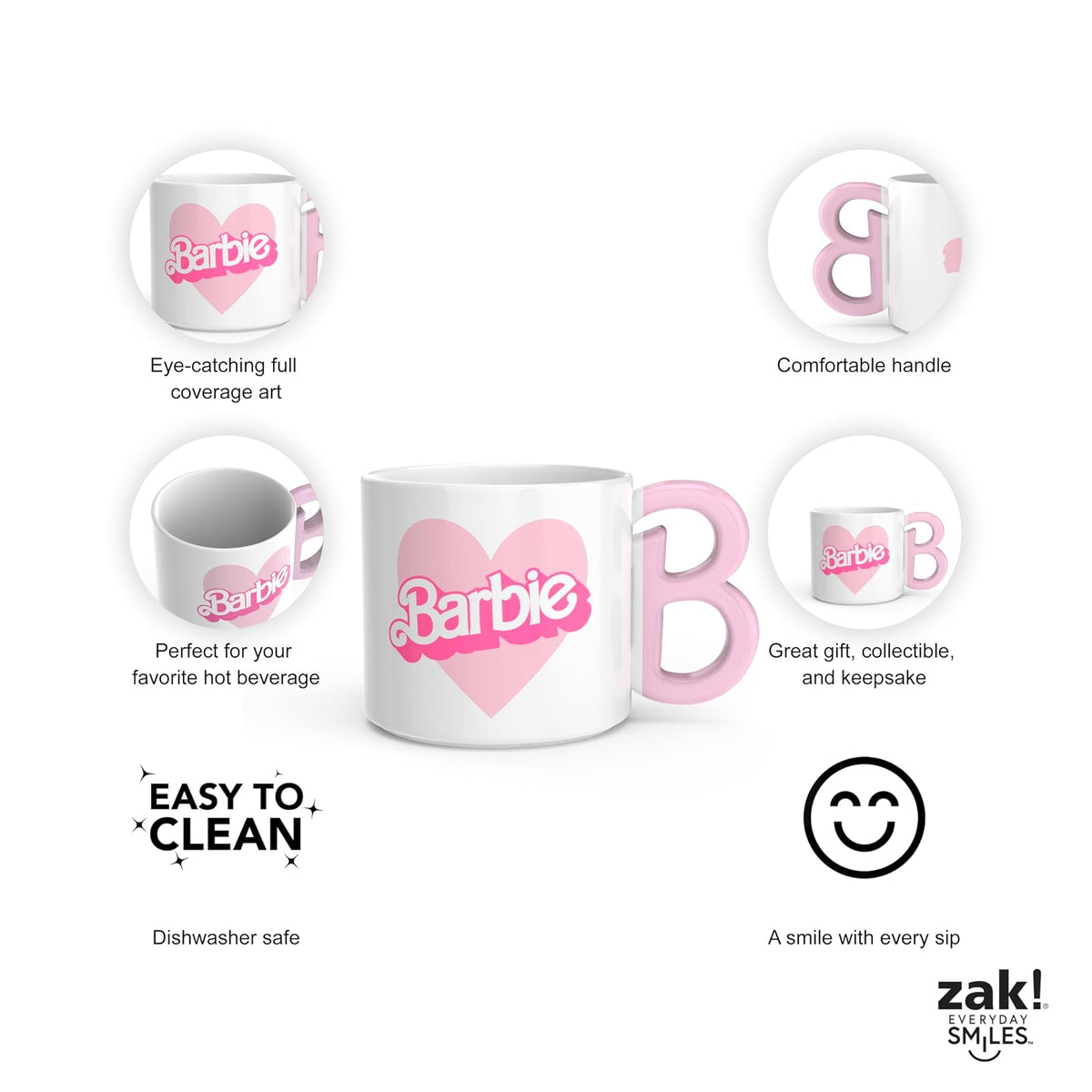 Zak Designs Taza Cerámica Barbie para Bebidas Calientes 15 Onzas