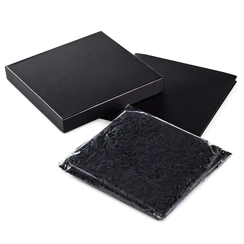 Hallmark - Caja de regalo mediana con tapa y relleno de papel triturado (caja negra de 7 pulgadas) para bodas, graduaciones, cumpleaños, día del padre, regalos para padrinos de boda, todas las