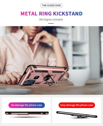 BestAlice.MX Funda para Motorola Moto G60S Case + Protector de Pantalla de Cristal Templado + Lens Mica, Híbrida Rugged Protección Dual Layer Bumper Carcasa con Pie De Apoyo, Oro Rosa