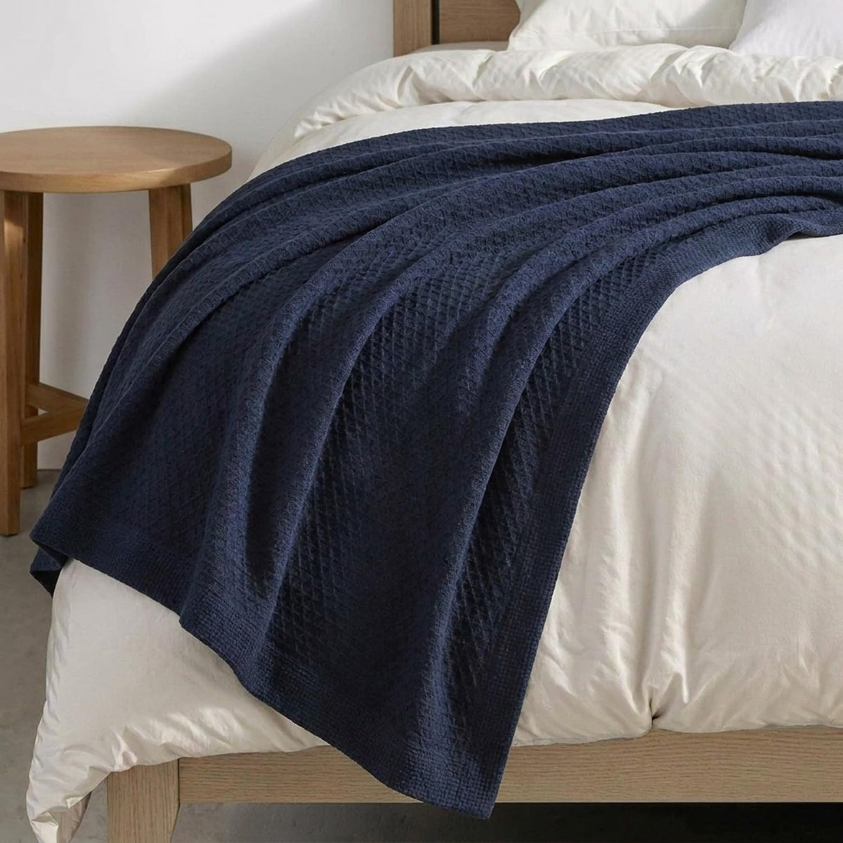 Nautica Baird Navy Cotton Blanket, Full/Queen