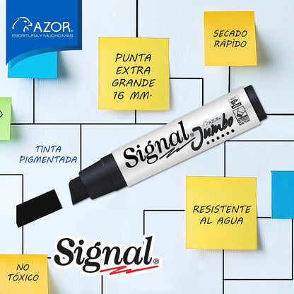 AZOR - Marcadores Permanentes, Plumones Indelebles, Color Negro, 4 Piezas, Signal Jumbo, Punta Extragrande 16mm, Secado Rapido y Resistente Al Agua, 301.43000NE