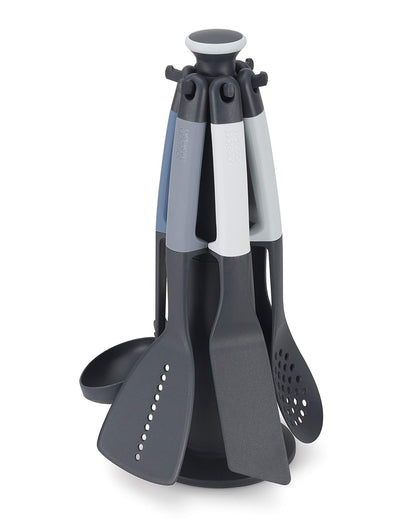 Joseph Joseph Elevate Carousel - Juego de utensilios de cocina de nailon con soporte de almacenamiento giratorio, 6 piezas, color azul