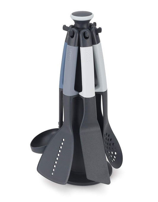Joseph Joseph Elevate Carousel - Juego de utensilios de cocina de nailon con soporte de almacenamiento giratorio, 6 piezas, color azul