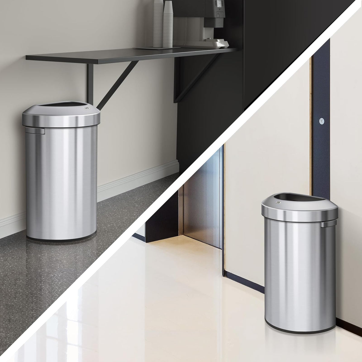 EKO Urban Bote de Basura Comercial 60 L con Tapa Abierta | Acero inoxidable cepillado, sin tapa, bandeja drenaje, asa transporte