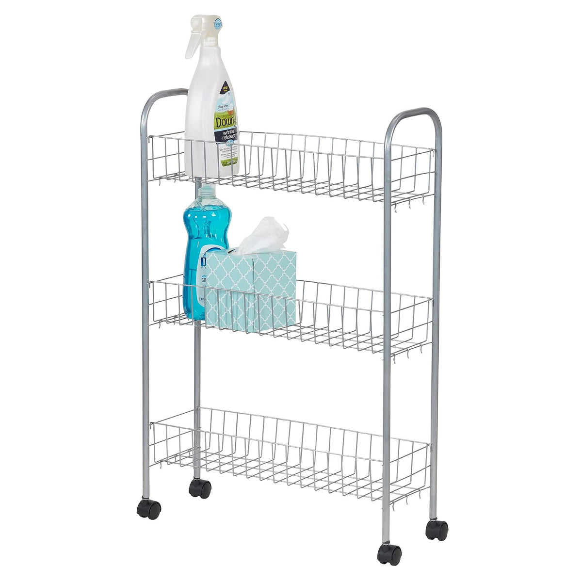 Household Essentials Slim Line 3-Tier Metal Cesta de la Compra, Color Plateado Satinado