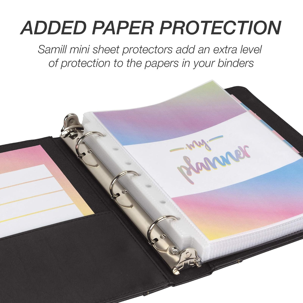 Samsill Carpeta de 3 anillas tamaño junior de 1 pulgada, piel, negro con costuras en contraste, capacidad para papel de 8.5 x 5.5 pulgadas, 3 anillos, carpeta de cuadernos, organizador de portafolios,