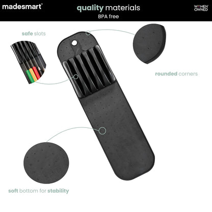 Madesmart Classic - Tapete de almacenamiento para cuchillos pequeños de 5 ranuras para cajones, bloque de cuchillos de cocina de agarre suave, color carbono