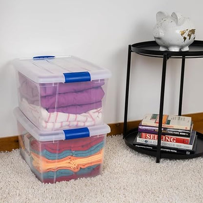 JOY - Caja de Almacenamiento Apilable, Pack de 2, para Organizador Armario, Juguetes, Ropa, con Broche y Tapa Duradera, 24 Litros de Capacidad, Plástico Libre de BPA, Transparente