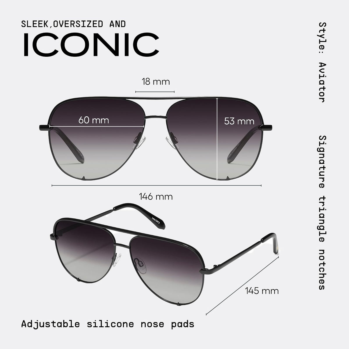 Quay - anteojos de Sol para Hombres y Mujeres, Lentes de Aviador con protección UV, Lentes de Sol de Gran tamaño (Llave Alta Grande)