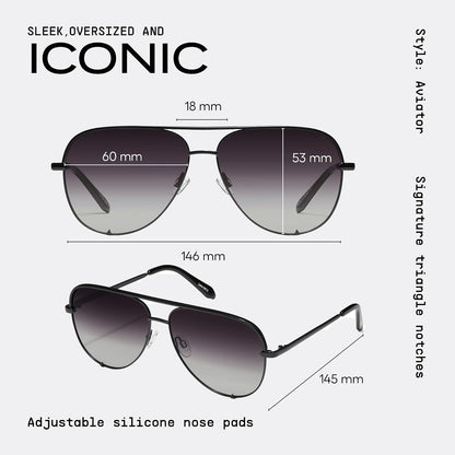 Quay - anteojos de Sol para Hombres y Mujeres, Lentes de Aviador con protección UV, Lentes de Sol de Gran tamaño (Llave Alta Grande)