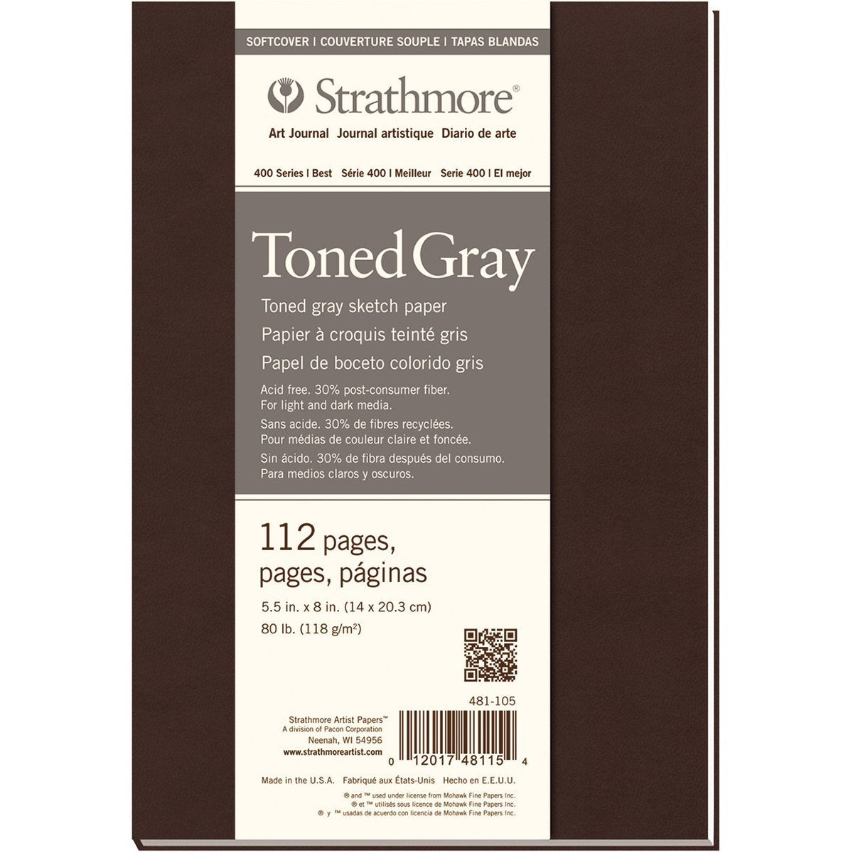 Strathmore 481-105 Diario de bocetos de Tapa Blanda, 5.5 x 8 Pulgadas, Gris tonificado, 112 páginas