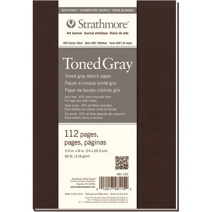Strathmore 481-105 Diario de bocetos de Tapa Blanda, 5.5 x 8 Pulgadas, Gris tonificado, 112 páginas