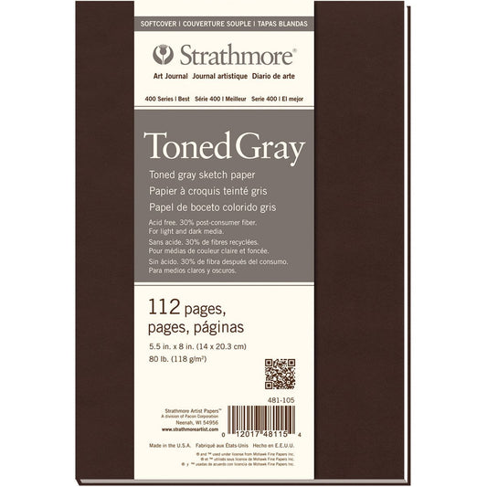 Strathmore 481-105 Diario de bocetos de Tapa Blanda, 5.5 x 8 Pulgadas, Gris tonificado, 112 páginas