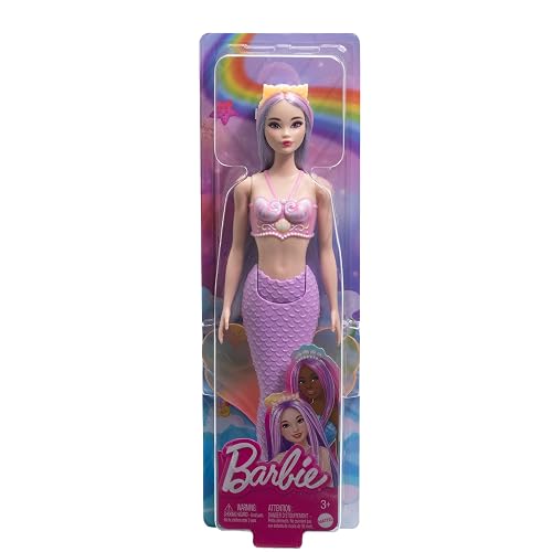 Barbie Fantasía Muñeca Sirena Cabello Lila para niñas de 3 años en adelante