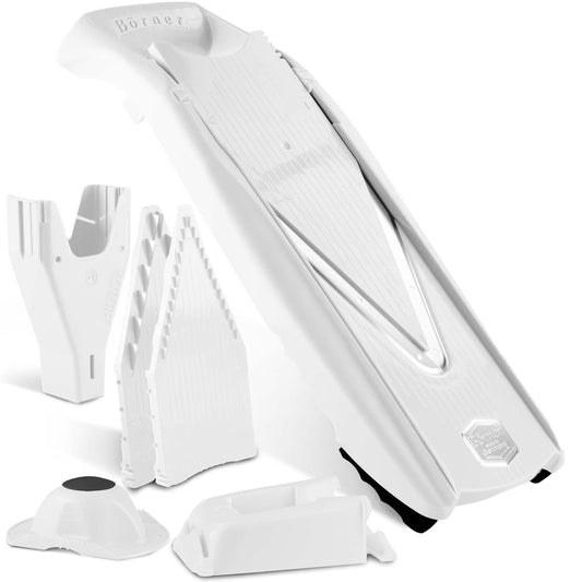 Reston Lloyd - Cortador de alimentos para mandolina Börner V5 (juego Profi) - V-Slicer con 4 inserciones, estación de acoplamiento y soporte para alimentos • Fabricado en Alemania • Picador de frutas