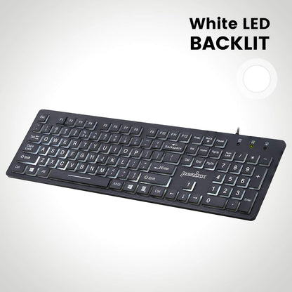 Perixx PERIBOARD-317 Teclado USB retroiluminado con Cable, Letra de impresión Grande con LED Blanco Iluminado, diseño inglés de EE. UU., Negro
