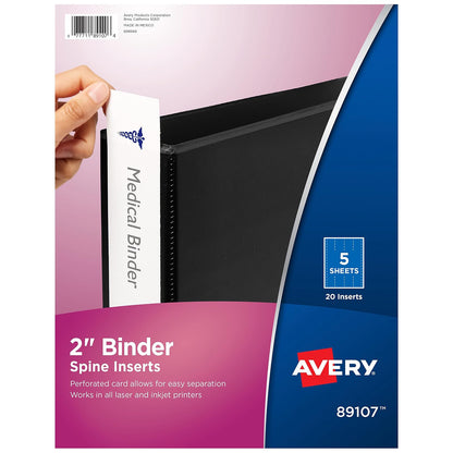 Avery 89107 - Insertos de lomo para carpeta, 2 de ancho, 4 insertos por hoja (paquete de 5 hojas)